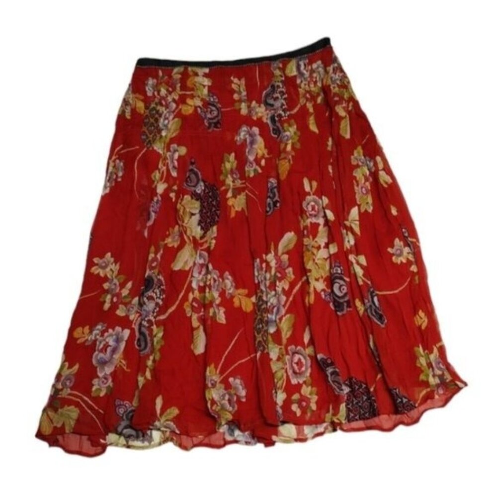 Oscar de la Renta Red Floral Silk Skirt 14